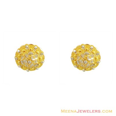 22Kt 2 Tone Earrings with Filigree  ( 22 Kt Gold Tops )