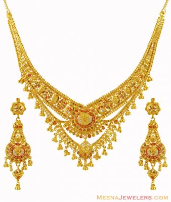 22k Tricolor Filigree Set ( 22 Kt Gold Sets )