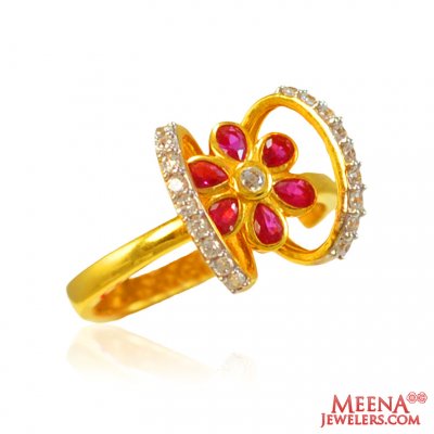 22Kt Gold Colored Stone Fancy Ring ( Ladies Rings with Precious Stones )