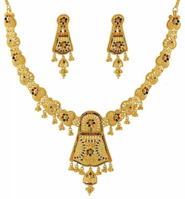 22K Necklace Set with MeenaKari ( 22 Kt Gold Sets )