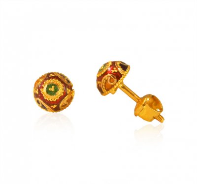 22k Gold  Earrings with MeenaKari ( 22 Kt Gold Tops )