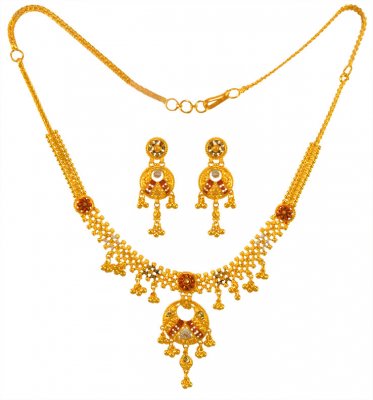 22K Gold Three Tone Necklace Set ( 22 Kt Gold Sets )