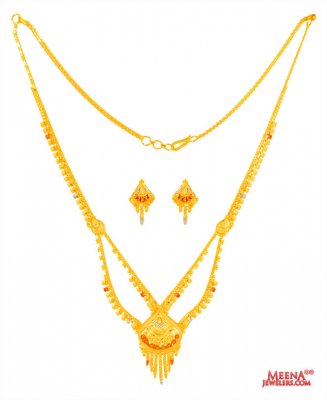 22K Gold Three Tone Necklace Set ( Light Sets )