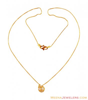 Gold Fancy CZ Ball Chain (16 inch) ( 22Kt Gold Fancy Chains )