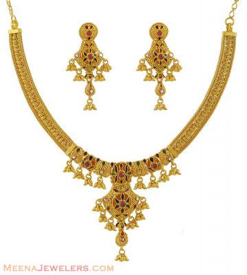 22k Meenakari Necklace Earring Set ( 22 Kt Gold Sets )