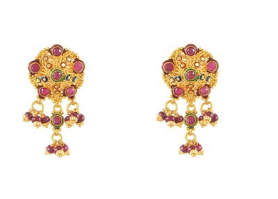 Gold Tops with Ruby ( Precious Stone Earrings )