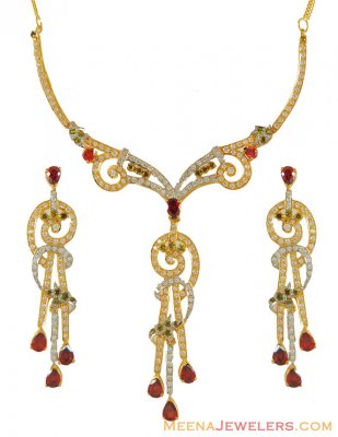 22k Gold CZ Necklace Set ( Gold Designer Sets )