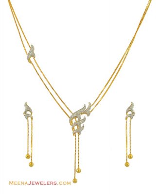 22k Fancy Stones Necklace Set ( Gold Designer Sets )