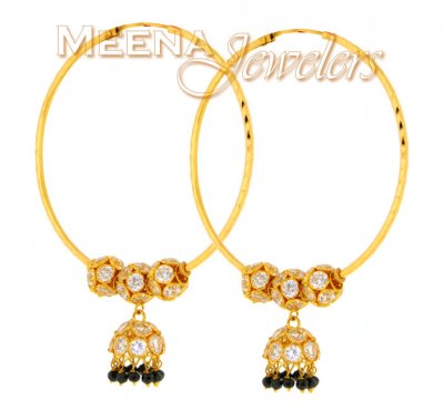 22Kt Gold Hoop Earrings with Jhumki ( Hoop Earrings )