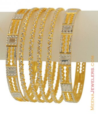 22k Bangles Set With White Rhodium (6 pcs) ( Two Tone Bangles )