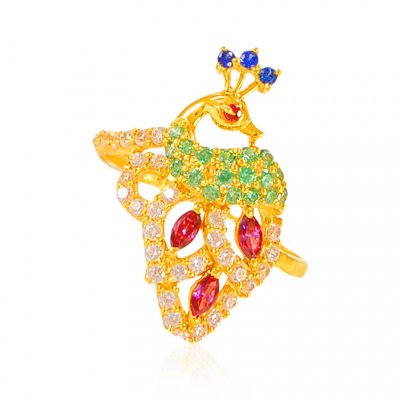 22k Gold Designer Peacock Ring  ( Ladies Signity Rings )