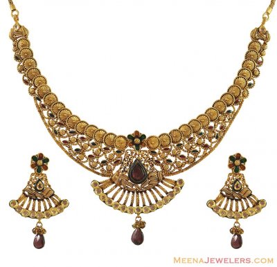 Indian Antique Necklace Set (22K) ( Antique Necklace Sets )