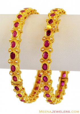 22K Designer Ruby Bangle (1 Pcs) ( Precious Stone Bangles )