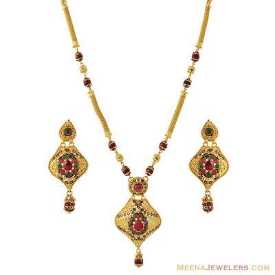 22K Designer Stones Necklace Set ( 22 Kt Gold Sets )