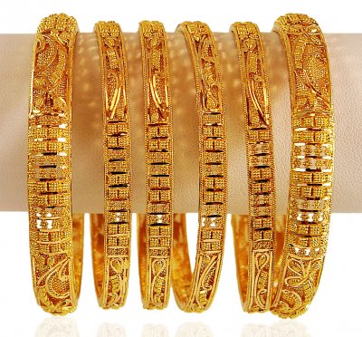 22 Karat Gold Filigree Bangles(6Pcs) ( Set of Bangles )