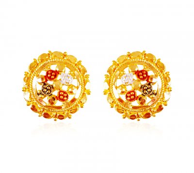 22kt Gold Tri Color Round Earrings ( 22 Kt Gold Tops )