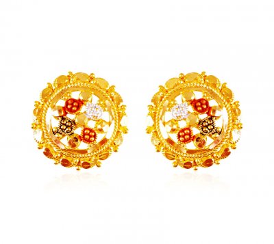 22kt Gold Tri Color Round Earrings ( 22 Kt Gold Tops )