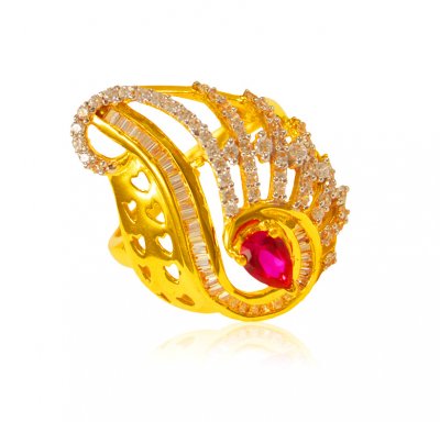 22 Kt Gold Cubic Zircon Ring ( Ladies Signity Rings )