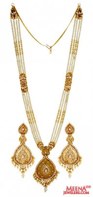 22K Gold Pearls Necklace Set ( Gold Designer Sets )