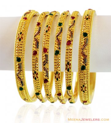 22K Meenakari Stone Bangles (6 Pc)  ( Set of Bangles )