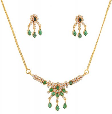 Emerald and CZ Necklace Set ( Emerald Necklace Sets )