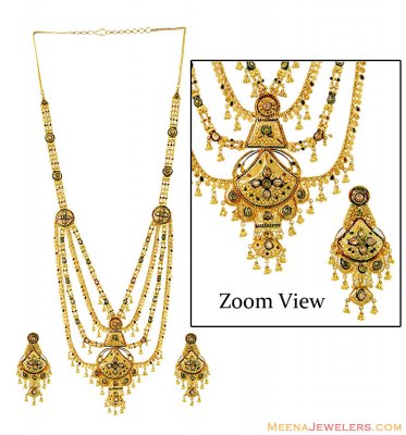 22K Gold Long Bridal Necklace Set ( Bridal Necklace Sets )