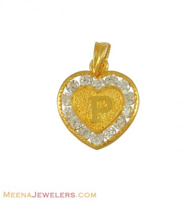 22K CZ Initial Pendant (P) ( Initial Pendants )