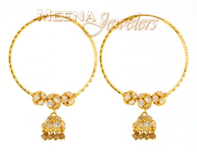 22Kt Gold Hoop Earrings with Jhumki ( Hoop Earrings )