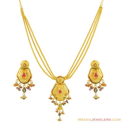 Meenakari Studded Necklace  Set 22K ( Antique Necklace Sets )