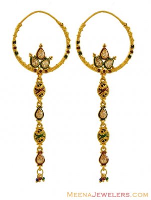 Gold Meenakari Hoops (22Kt) ( Hoop Earrings )