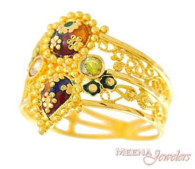 22k gold Meena polki ring ( Ladies Gold Ring )