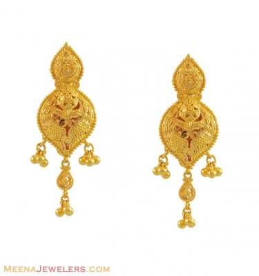 Gold Filigree Earrings (22Karat) - ErFc11074 - 22k yellow gold earrings ...