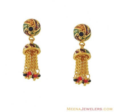 Indian Meenakari Earrings ( 22Kt Gold Fancy Earrings )