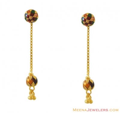 22k Fancy Gold Long Earrings ( 22Kt Gold Fancy Earrings )