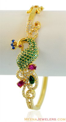 22k Designer Peacock Signity Kada  ( Stone Bangles )