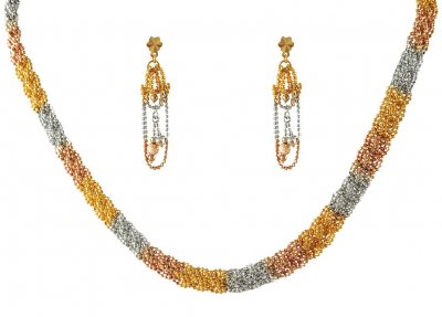 22K Multicolor Three Piece Necklace Set ( 22 Kt Gold Sets )