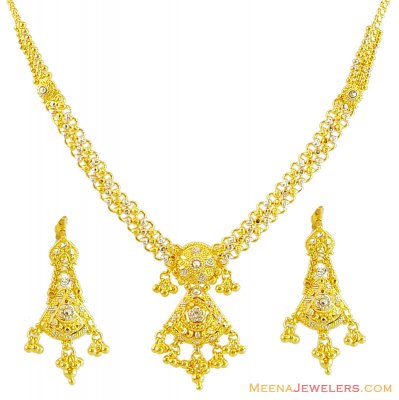 22K Gold Two Tone Necklace Set ( Light Sets )