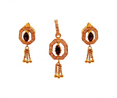 22Kt Gold Sapphire Pendant Set ( Precious Stone Pendant Sets )