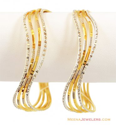 22k Wavy Rhodium Bangles (Pair) ( Two Tone Bangles )