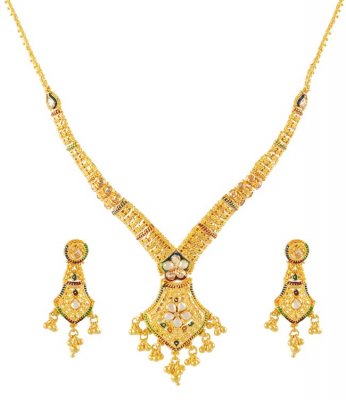 22Kt Meenakari Necklace Set ( Gold Designer Sets )