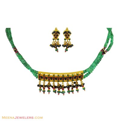 22k Gold Set With Precious Stones ( Combination Necklace Set )