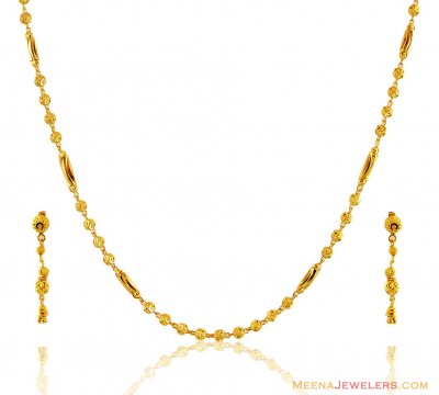 22k Fancy Gold Balls Necklace Set  ( Light Sets )