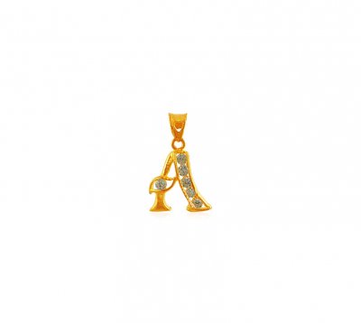 22K Gold Pendant with Initial (A) ( Initial Pendants )