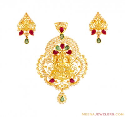 22K Pendant Set With Lakshmi ( Fancy Pendant Set )