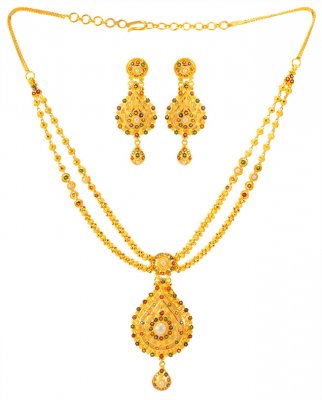 22 Kt Gold Meenakari Necklace Set ( 22 Kt Gold Sets )