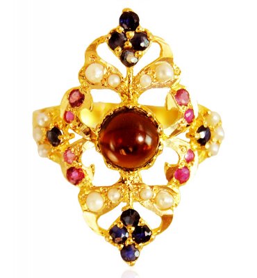 22kt Gold Multi Colored Stones Ring ( Ladies Rings with Precious Stones )