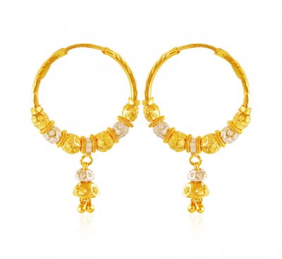 22K Two Tone Hoop Earrings ( Hoop Earrings )