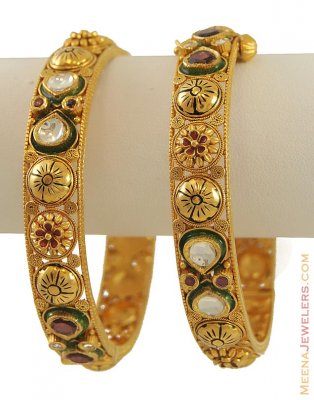 22K Gold Antique Kundan Bangles ( Antique Bangles )