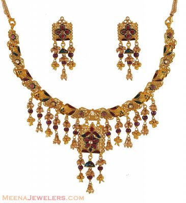 Antique finish necklace set (22k gold) ( Antique Necklace Sets )