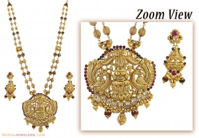 22K Gold Designer Temple Jewelry ( Antique Necklace Sets )